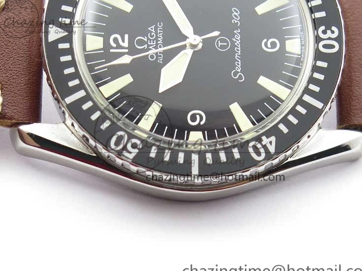 0408 Vintage Seamaster 300 Date T SS B12 Black Dial On Brown Leather Strap A2836 (Free Nylon Strap) WeatherProof 7911